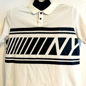 H&M Mens Geometric White Casual Polo Shirt Size L